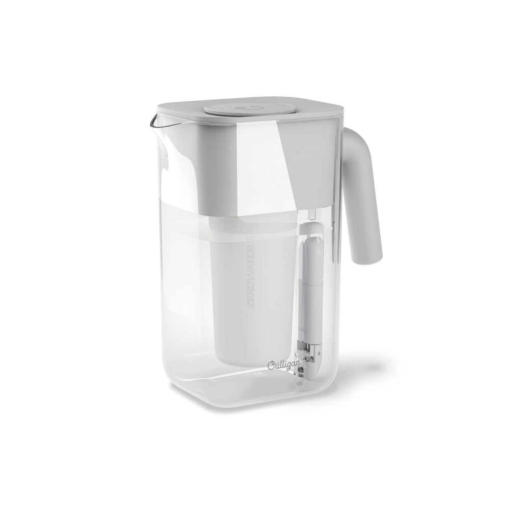 Culligan jarra 10 tazas frontal mostrando diseño compacto y tapa segura