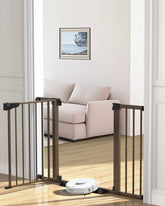 Cumbor front view brown gate showing full frame and warm finish, adds durable safety