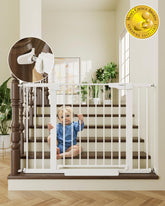 Cumbor front view installed white gate offering secure room separation