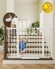 Cumbor front view installed white gate offering secure room separation