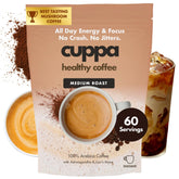 Cuppa Healthy Coffee front packaging showing medium roast and benefits