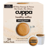 Cuppa Healthy Coffee front packaging showing medium roast pods and branding for quick recognition