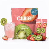 Cure Hydration frente del empaque mostrando 14 sobres y beneficios de rehidratación