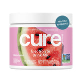Cure Hydration front packaging showing 28 watermelon packets and key benefits