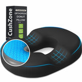 CushZone cojín frontal negro mostrando forma de dona y soporte