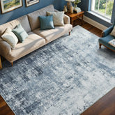 Cuzwlovita front view blue abstract rug showing modern pattern and curb appeal