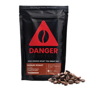 Danger Coffee front packaging showing brand and medium roast benefits