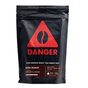 Danger Coffee front packaging showing 10.9 oz dark roast bag and brand clarity