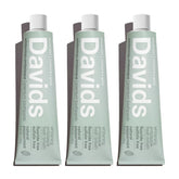 Davids front packaging three-pack showing peppermint tubes and recyclable benefit