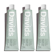 Davids front packaging three-pack showing peppermint tubes and recyclable benefit