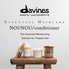 Davines NOUNOU etiqueta con información de ingredientes y origen en Parma, calidad visible