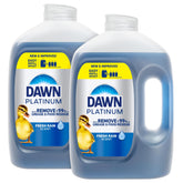 Dawn Platinum frontal del envase mostrando el aroma Fresh Rain y ventaja desengrasante