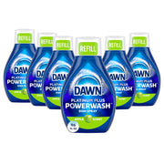 Dawn Powerwash frontal del pack con spray y recargas limón mostrando el envase reutilizable y beneficio ecológico