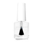 Dazzle Dry base coat frente mostrando envase claro y aplicación precisa
