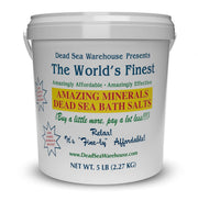 Dead Sea Warehouse envase frontal 5 lb mostrando pureza mineral y uso económico