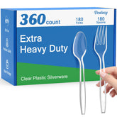Dealusy clear plastic forks and spoons front pack showing quantity and convenience