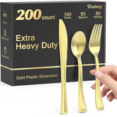 Dealusy paquete frontal con 200 cubiertos dorados elegante y práctico