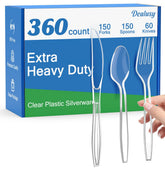 Dealusy clear silverware pack front view showing full 360 count and bulk value
