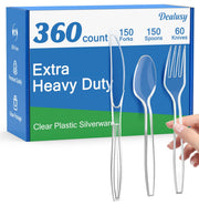 Dealusy clear silverware pack front view showing full 360 count and bulk value