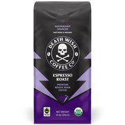 Death Wish Coffee frente del paquete mostrando 14 oz y diseño distintivo, claridad del producto