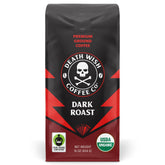 Death Wish Coffee frontal del paquete mostrando marca y beneficio energético