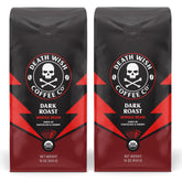 Death Wish Coffee front packaging shows two 16 oz bags and bold branding benefit clarity