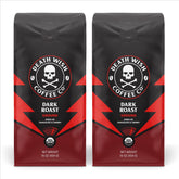 Death Wish Coffee front packaging showing two 16 oz bags and bold branding for strong flavor