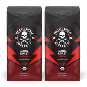 Death Wish Coffee front packaging showing two 16 oz bags and bold branding for strong flavor
