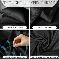 DECOLURE fitted sheet pocket detail showing 15-inch depth and secure fit benefit