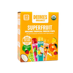 DeeBee's embalaje frontal mostrando pack tropical y beneficios orgánicos
