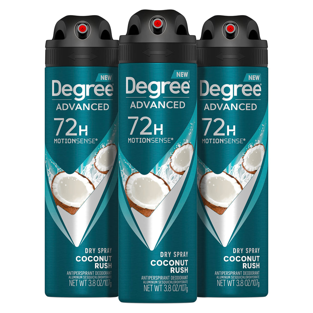 Degree Coconut Rush frontal del envase mostrando el diseño y beneficio de larga protección