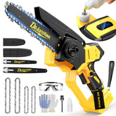DEJUNPIOOL mini chainsaw front profile showing compact design and ease of control