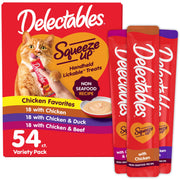 Delectables front packaging showing 54 tubes and variety pack benefit