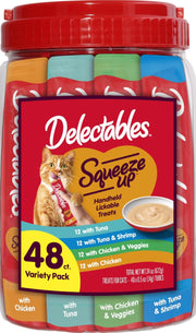 Delectables front packaging showing 48-tube variety pack and convenience