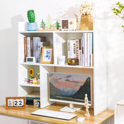 deli front view of white desk hutch showing five shelves and clean design benefit organization