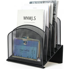Delifox front view of 5-compartment file organizer shows neat storage benefit