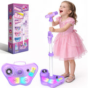 Delighkidz front view of karaoke stand showing full setup and easy use