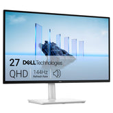 Dell 27 Plus front view in ash white showing crisp QHD display and slim bezels
