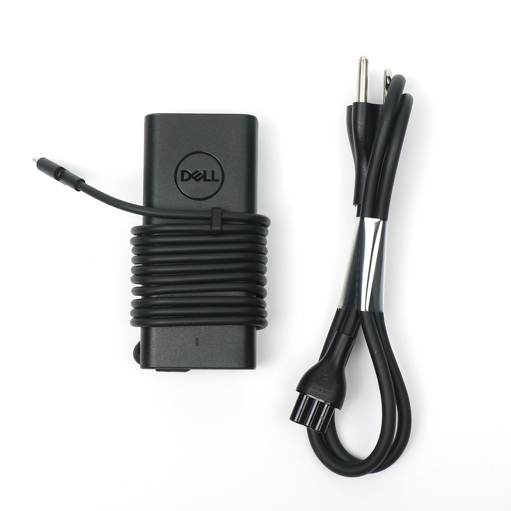 Dell adaptador 65W vista frontal con diseño compacto útil para reemplazo