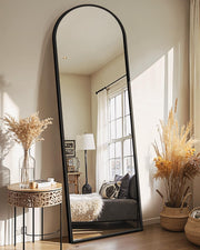 Delma arched full length mirror front view showing full reflection and modern style