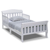 Delta Children Canton front view showing white finish and sturdy frame benefit safety