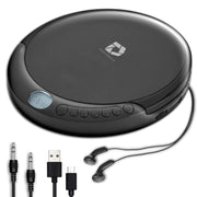 Deluxe Products front-facing portable CD player showing compact design and quick access controls