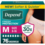 Depend empaque frontal rosa mostrando 76 unidades y tamaño medio para confianza diaria