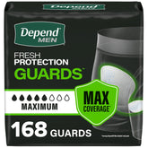 Depend empaque frontal mostrando 168 unidades y beneficio de stock práctico
