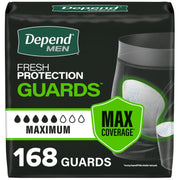 Depend empaque frontal mostrando 168 unidades y beneficio de stock práctico