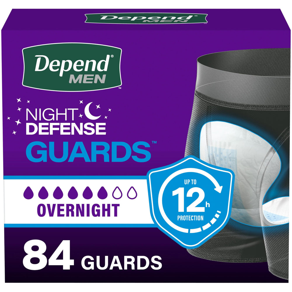 Depend pack frontal mostrando 84 unidades y conveniencia