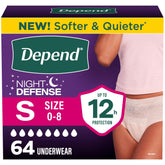 Depend front packaging showing product quantity and size for clear selection benefit