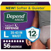 Depend front packaging showing large 56-count and product benefits