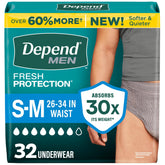 Depend empaque frontal mostrando 32 unidades y talla S/M, protección visible