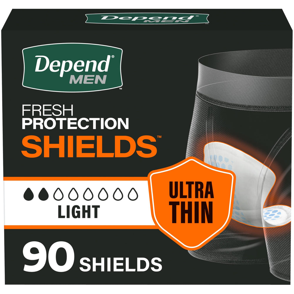 Depend protector frontal y empaque mostrando cantidad y diseño, comodidad garantizada